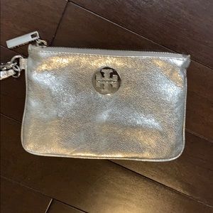 Silver Tory Burch Wristlet